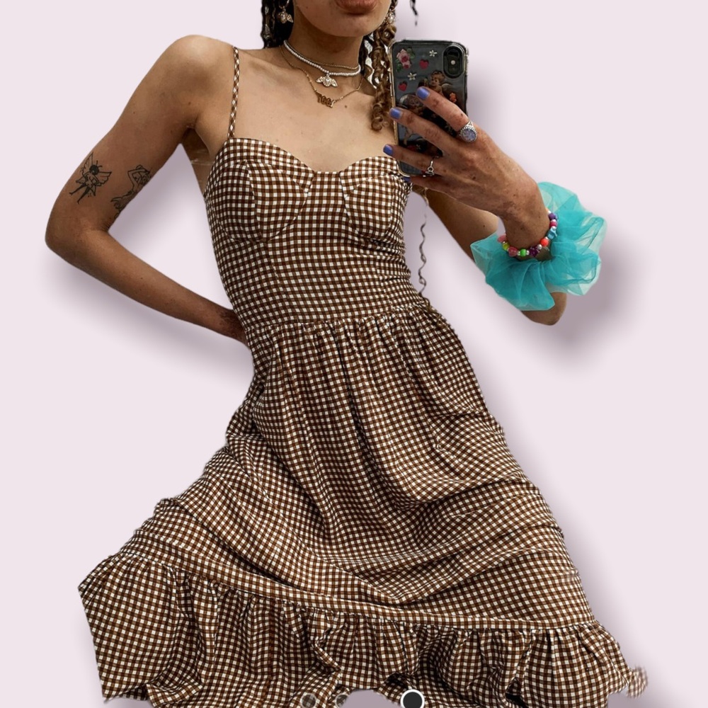 Gingham Check Midi Dress